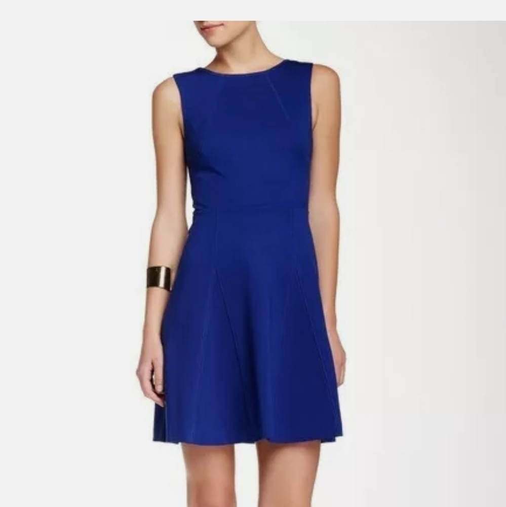 Trina Turk Blue Delphine Cutout Ponte Fit & Flare Dress